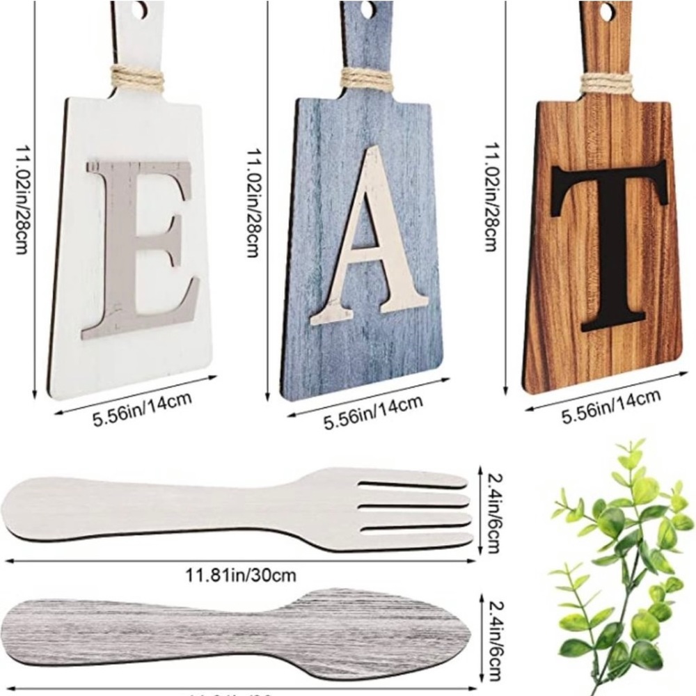 Cutting Board Eat Sign Set Hanging Art Kitchen Eat Sign Fork (5 Piece)